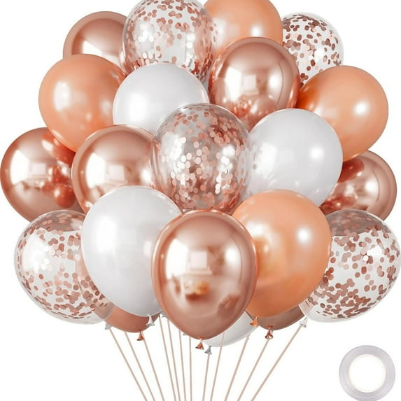 30 Pack Rose Gold Balloons White Balloons Confetti Balloons Ribbon for Parties,Bridal & Baby Shower Balloon Decorations,Birthday Wedding Anniversary