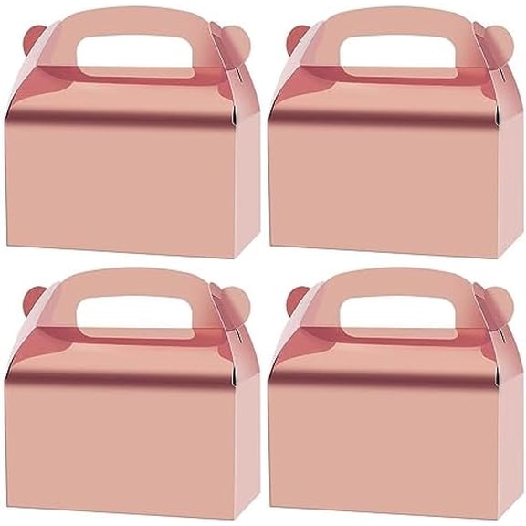 30-Pack Rose Gold Party Favor Treat Boxes, Goodie Gable Paper Gift Boxes with Handles. Perfect for Wedding, Birthday, Graduation, Babyshower