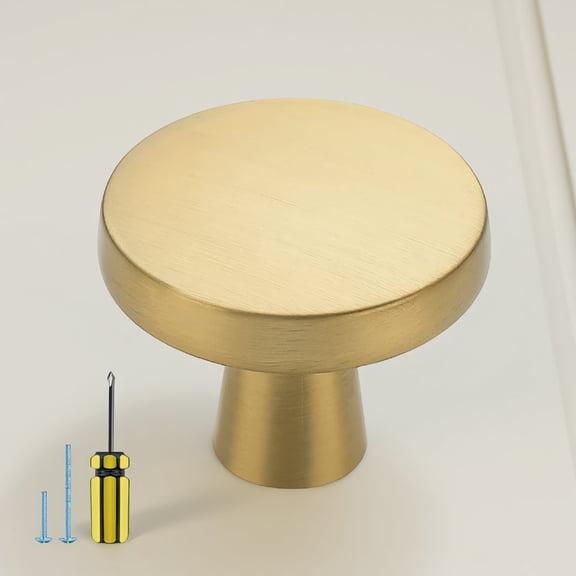 30 Pack Round Cabinet Knobs, Brushed Brass Gold Zinc Alloy Drawer Knobs for Kitchen, Bathroom, Dresser, Screws Included