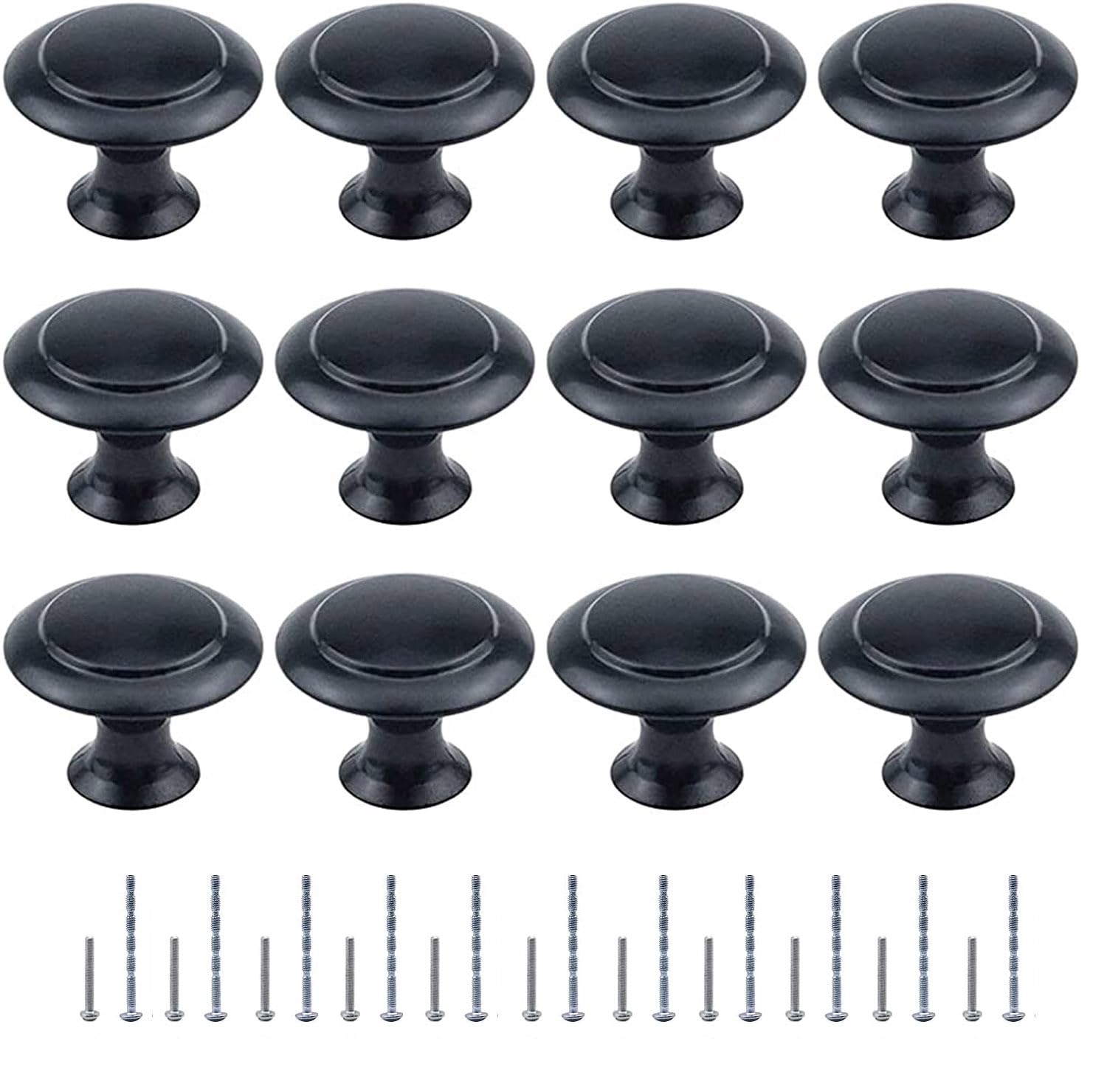 30 Pack Round Kitchen Cabinet Knobs, 1.2" 30mm Flat Black Zinc Round Drawer Knob for Cabinets Dressers,with Screw