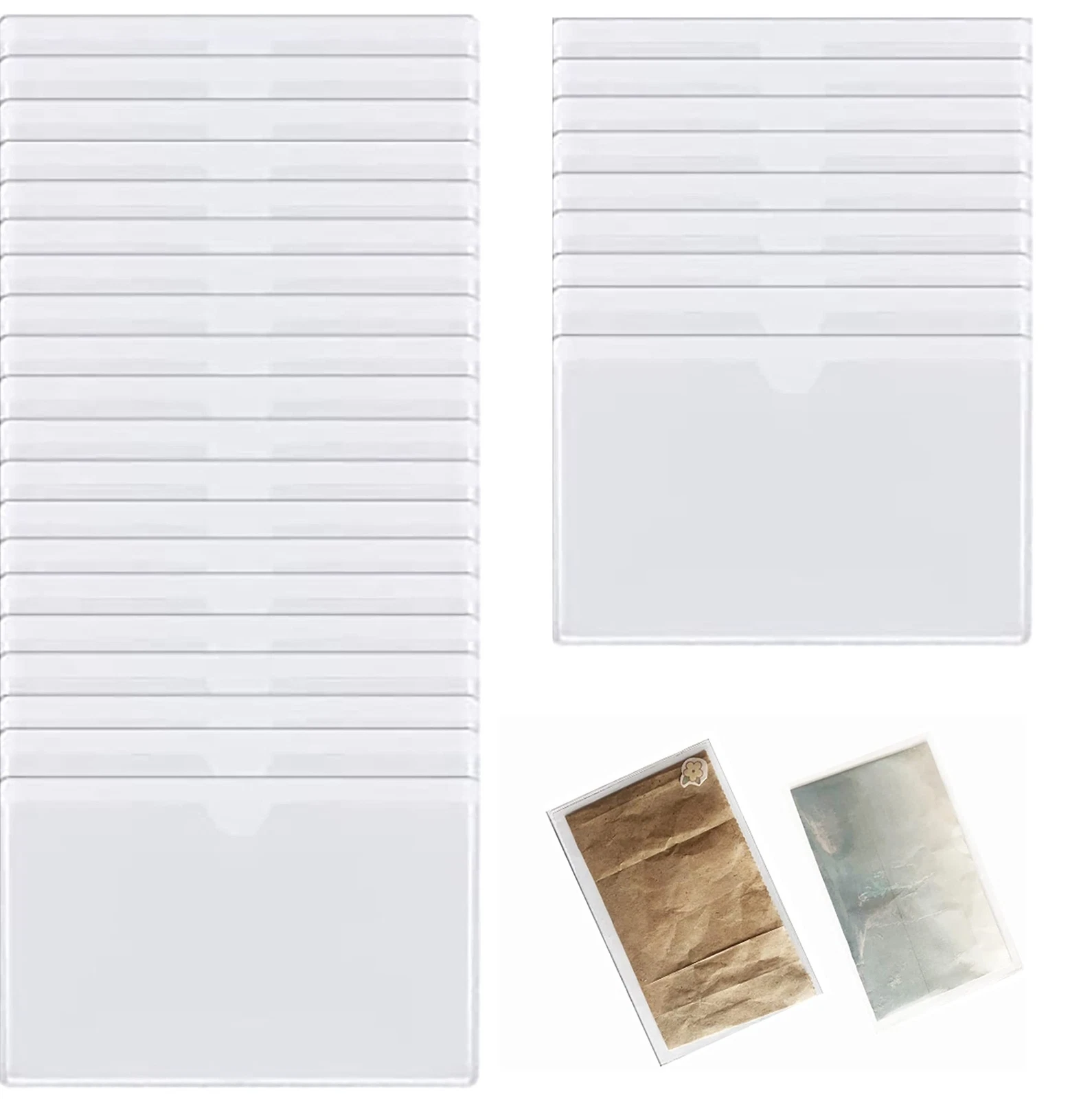 30 Pack Self Adhesive Index Card Pockets 3X5In With Top Open For Loading, Cle...
