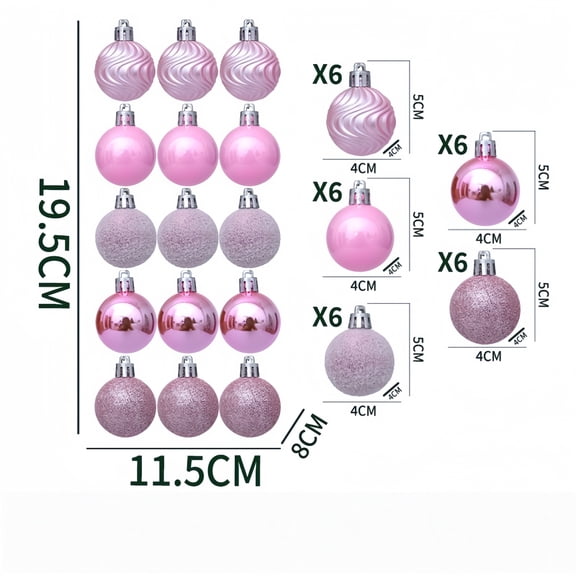 30 Pack Shatterproof Christmas Ball Ornaments, 1.57 in Assorted Glossy Glitter Swirl Baubles with Metal Hangers, Hanging Decor for Xmas Tree Wreath Holiday Indoor Arrangement