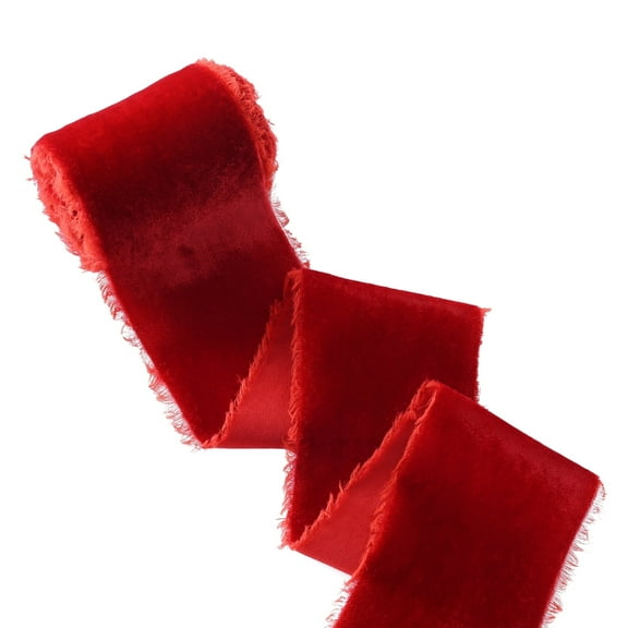 THEGLY Frayed Vintage Velvet Ribbon, 3 Inch x 3 Yards, Red Ideal for DIY Crafts, Scrapbooking, Gift Wrapping & Decoration