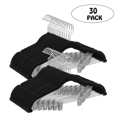 30 Pack Skirt Pants Hangers 17 Inch Long Velvet Clips Hangers with Adjustable Clips Non-Slip for Skirts Coats Dresses Black