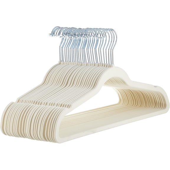 30-Pack Slim Velvet Non-Slip Suit & Clothes Hangers, Space-Saving Design in Ivory/Beige