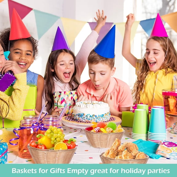 30 Pack Small Bread Baskets Bulk Plastic Round Baskets 7.1 Inch Wicker Bread Woven Basket Fruit Chip Storage for Empty Easter Gifts, Food Serving, Table, Kitchen, Restaurant