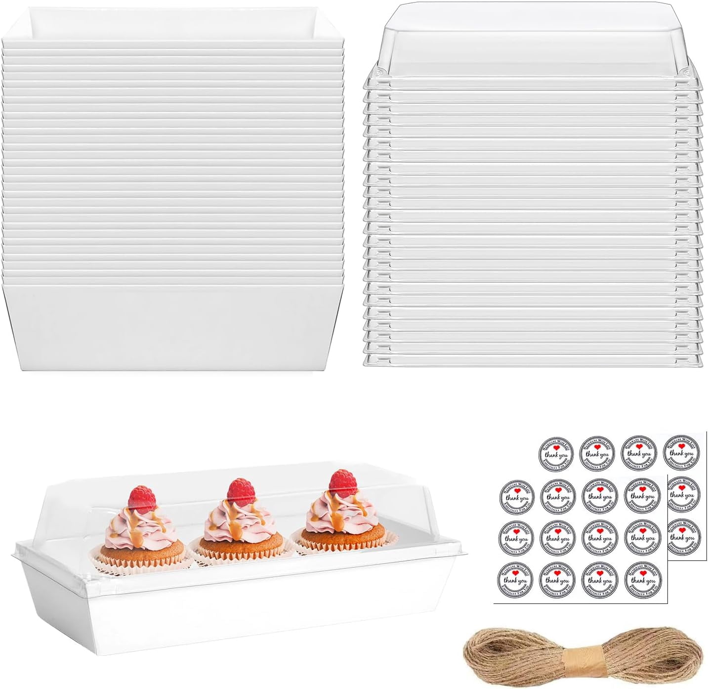 Sieral 60 Pack Small Charcuterie Boxes - Clear Lid Disposable Food Containers With Thank You Stickers | Perfect For Parties & Gifts