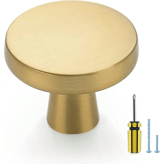 30 Pack Solid Knobs Kitchen Cabinet Round Pulls Dresser Handles Gold Cupboard Hardware Brushed Brass Door Drawer Knobs