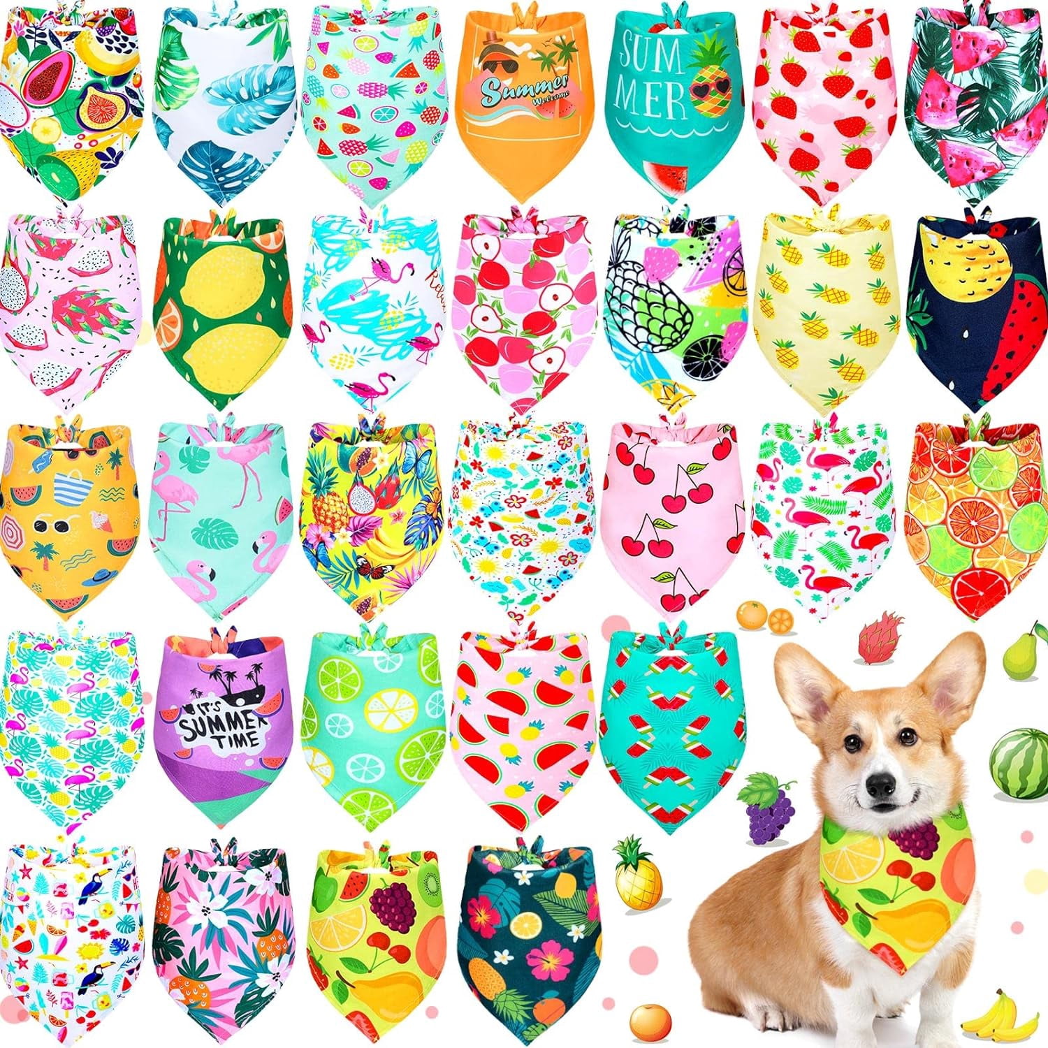 30 Pack Spring Dog Bandanas Bulk Summer Fruit Pet Bandanas Soft ...