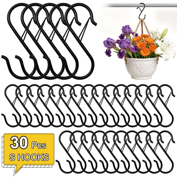 30 Pack Spring Loaded S Hooks, Heavy Duty Metal S Hooks, Anti-Rust Hanging Hooks for Kitchen, Bathroom, Garden Plants, Utensils, Towels