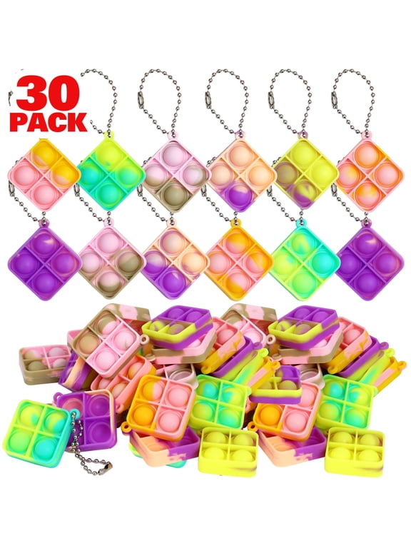 30 Pack Square Mini Pop Its Fidget Toys Kids Party Favors, Pop It Keychain For Kids, Fidget Toys Party Favors For Kids 3-12, Goodie Bag Stuffers, Fidgets for Classroom Prizes, Sensory Fidget Toys