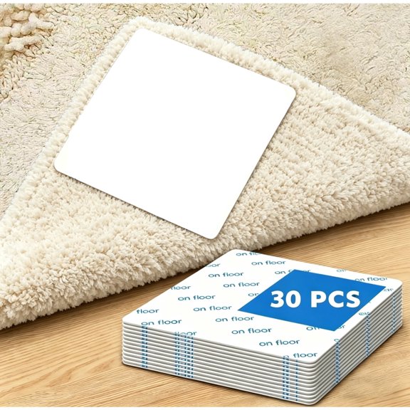 30 pack Square Rug Anti Slip Stickers, 4x4 inch Reusable Carpet Corner Grippers for Hard Floors