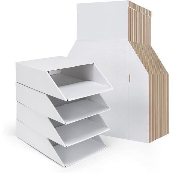 30 Pack Stackable Cardboard Desk Organizer Trays, Desktop Letter Tray for Document File Mail Storage, White, 12x9x3 Inch