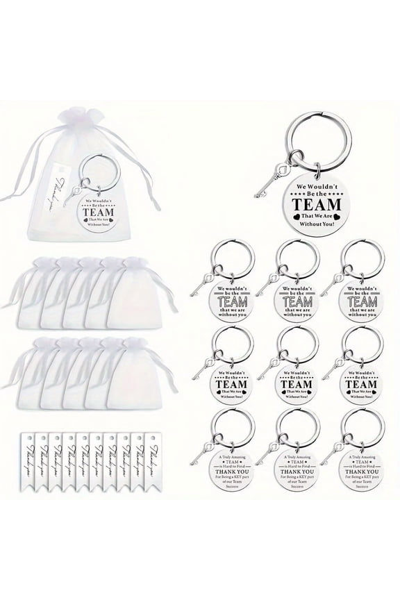 30 Pack Stainless Steel Team Appreciation Keychains with Organza Bags and Thank You Cards, Inspirational Quote Keychains, as Bulk Gifts for Coworkers, Employees, and Team Members & Thank You Gifts