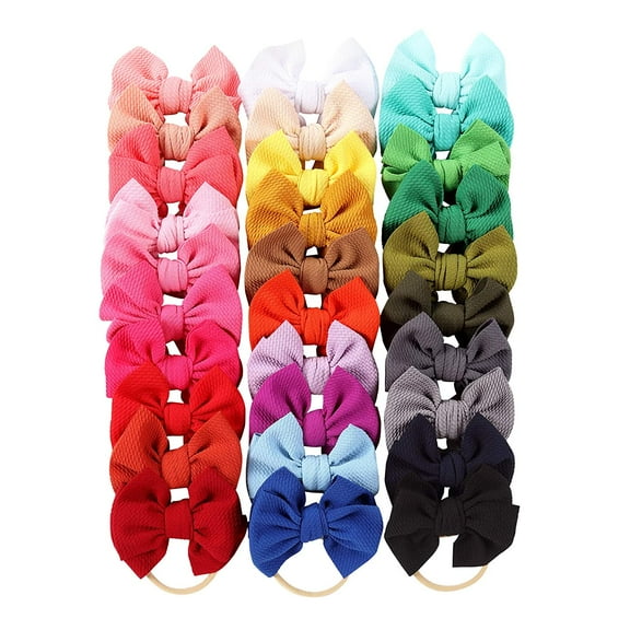 30 Pack Stretchy Nylon Headbands with Solid Knot Big Bow Nylon Hair Bands Baby Girls Oversized Hair Bows on Elastic Headbands Accessories for Baby Girls Infants Toddlers Kids Teens