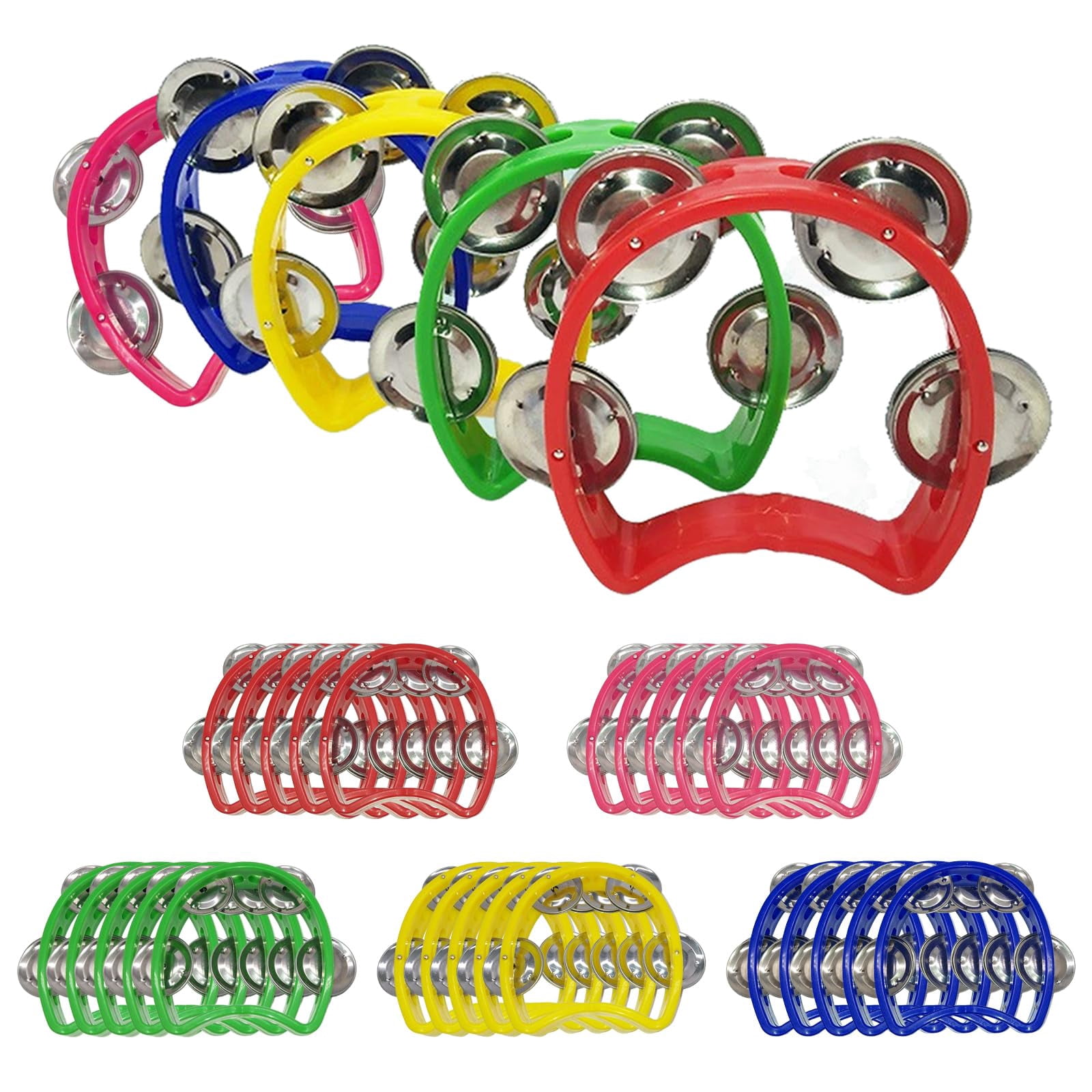 30 Pack Tambourine With 4 Bells Handheld Tambourines  Plastic Tamborines Musical Instrumen Mini Percussion For Noise Makers And All Groups Holiday Party Education (5colors)