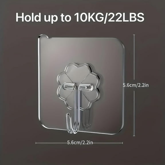 30 Pack Transparent Adhesive Wall Hooks, Heavy-Duty Traceless Plastic Hangers with Anti-Slip Design for Kitchen, Bathroom, and Multi-Purpose Storage up to 22 lbs