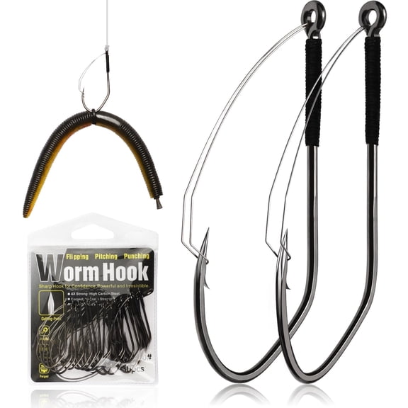 Wacky Rig Weedless Hooks 2/0 Bass Fishing Worm Hooks for Neko Rig Texas Rig Soft Plastics 30PCS