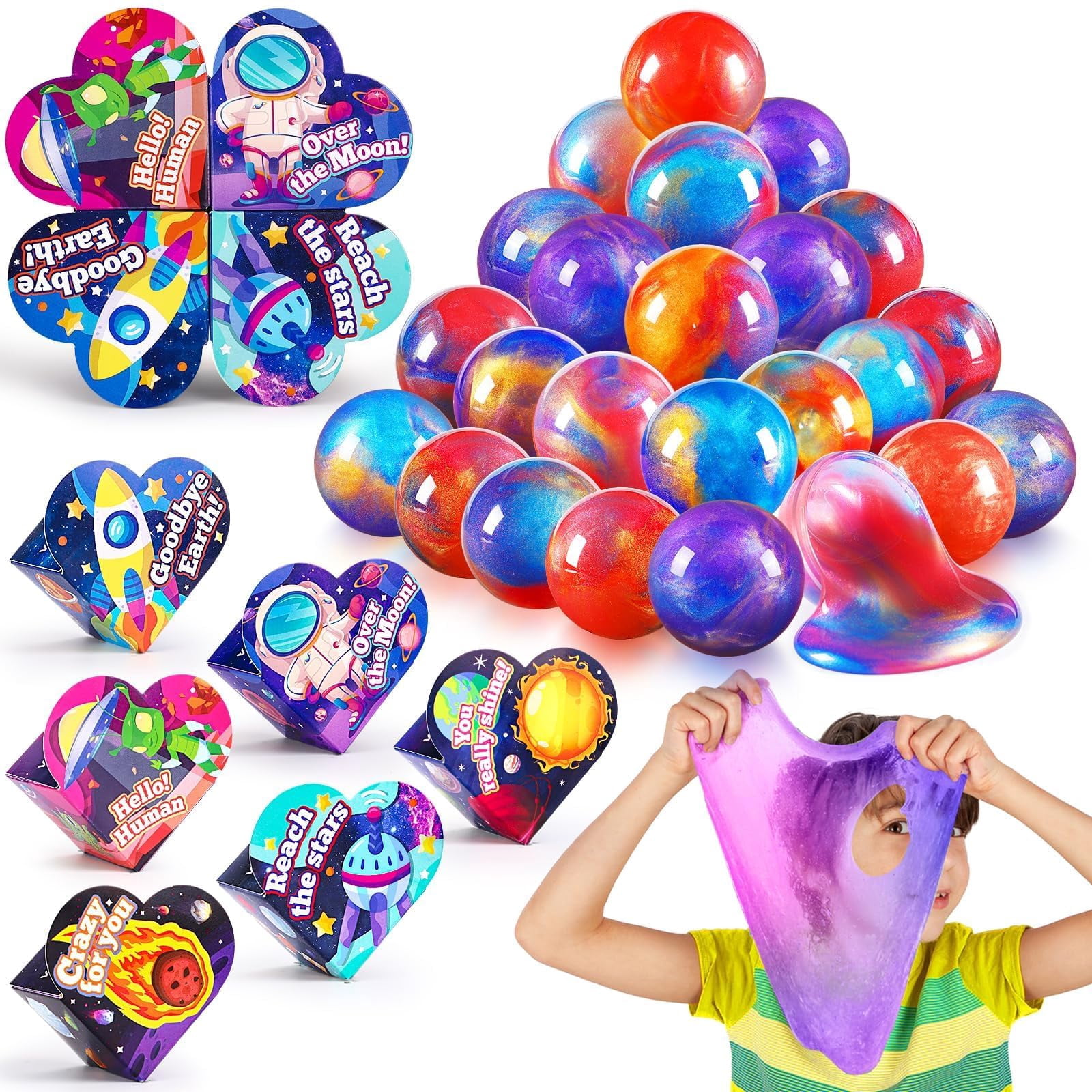 30 Pack Valentines Day AIF4 Gifts for Kids Galaxy Slime Ball Kits with ...