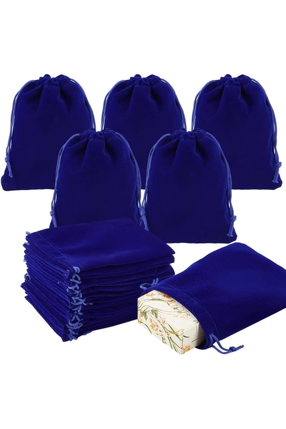 30 Pack Velvet Jewelry Pouches Bags 5.9x4.7inch Blue Velvet Jewelry Pouches with Drawstring Gift Packaging Bags for Jewelry Bracelets Watches Storage Wedding Party Favor Christmas DIY