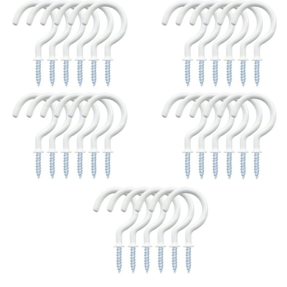 30 Pack Vinyl Coated Ceiling Hooks, Multi-Function Wall Hooks for Indoors Outdoors (White, 1-1/4 Inch)