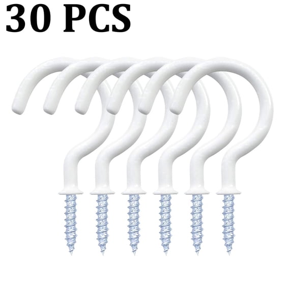 30 Pack Vinyl Coated Ceiling Hooks,Screw-in Mug Hooks,Multi-Function Wall Hooks Kitchen Hooks Cup Hooks for Indoors Outdoors (White, 1-1/4 Inch)