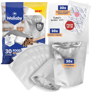 30 Pack Wallaby Mylar Bags for Food Storage 1 Gallon (7.5 Mil) with 30 400cc Oxygen Absorbers & Labels, Stand-up Resealable Zipper Pouches, Silver