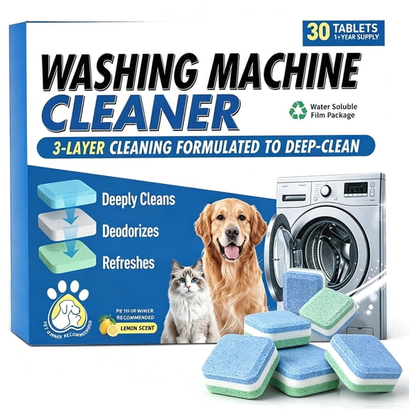 30 Pack Washer Machine Cleaner Tablets, for Pet Owners,Compatible with HE,Easily pet hair remover for laundry,Top & Front Load Washer