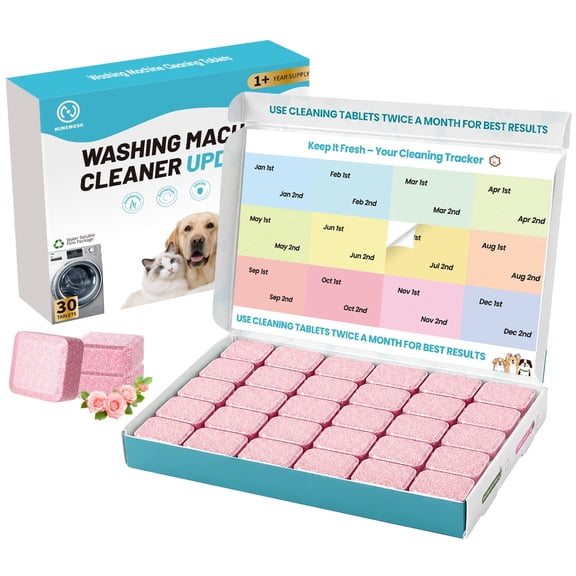 30 Pack Washer Cleaner Tablets,Specially for Pet Homes, Compatible with HE Washers, Fits Front & Top Load, Removes Pet Odors & Dissolves Pet Hair