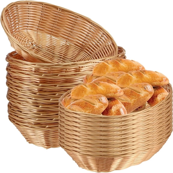 30 Pack Wicker Bread Basket, Handwoven Oval Plastic Basket, Woven Tabletop Fruit Vegetables Food Serving Basket for Home, Kitchen, Restaurant