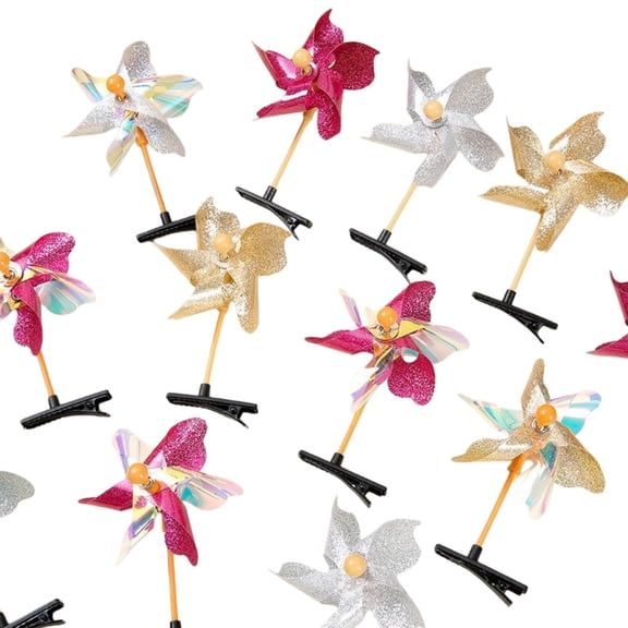 30-Pack Windmill Hair Clips,3.9x2 Inch Sequins Pinwheel Hairpins,Cute Sprout Barrettes for Birthday Party Favors