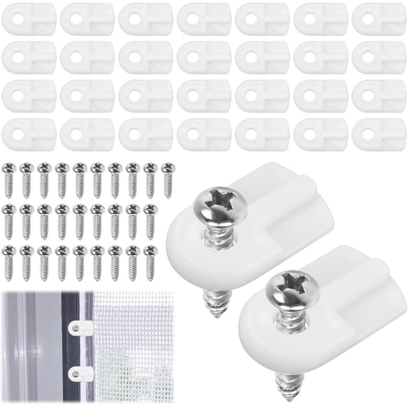 30 Pack Window Screen Clips, L 5766 Flush Window Screen Holder Clips, Storm Window Clips with Screws, for Securing Window Screens and Storm Windows, White
