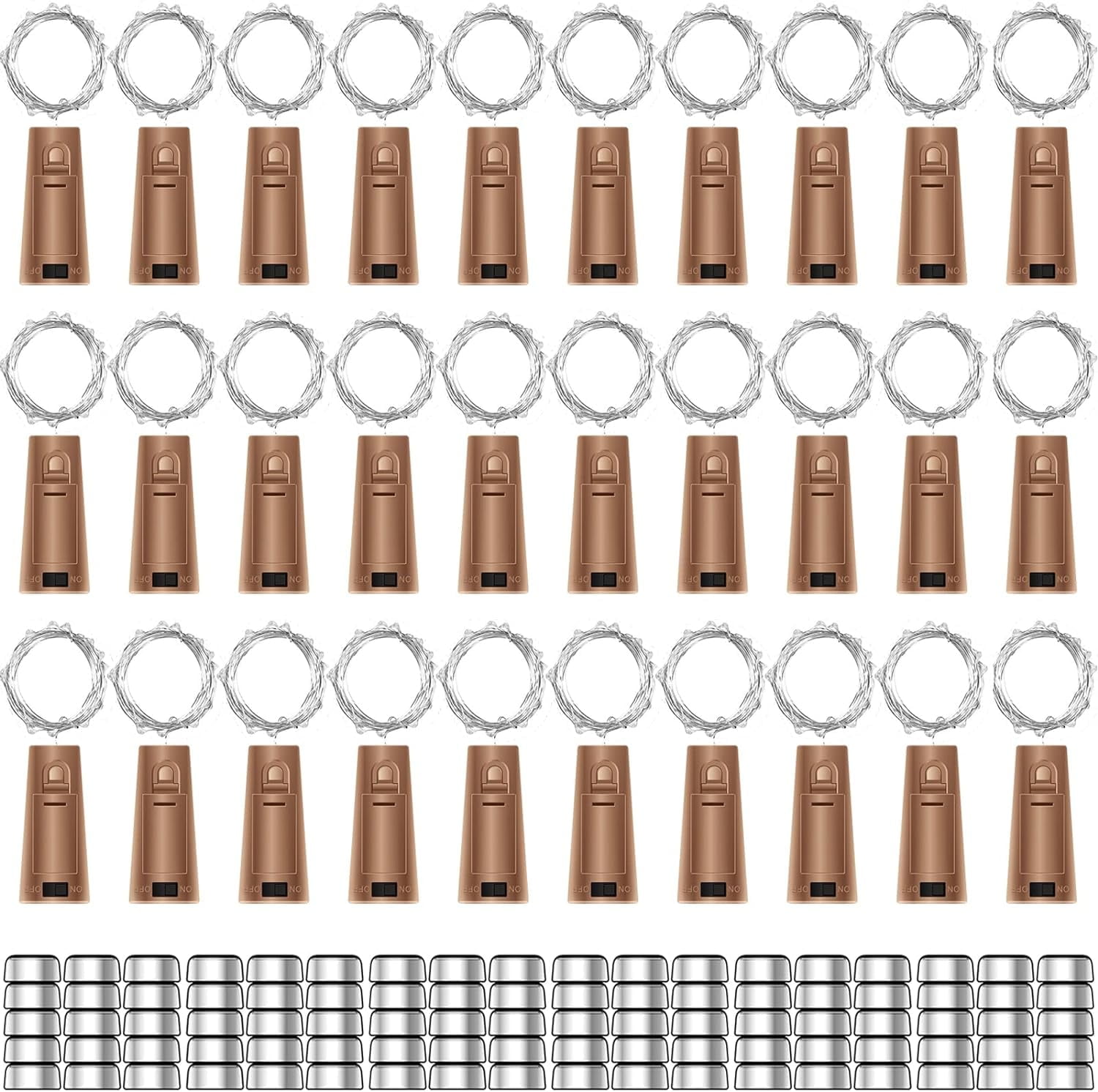 30 Pack Wine Bottle Lights with Cork - Warm White Cork Bottle Lights Battery Operated 6.6ft Silver Wire 20 LEDs,Fairy Lights for Christmas,DIY,Party,Decor,Wedding (90 Additional Batteries)