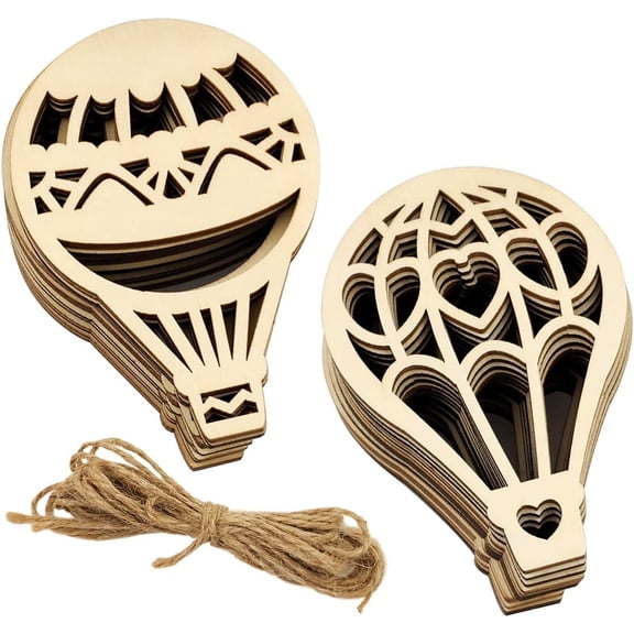 30 Pack Wood Air Balloon Cutouts Unfinished Wooden Air Balloon Hanging Ornaments DIY Air Balloon Craft Gift Tags for Home Party Decoration Craft Project