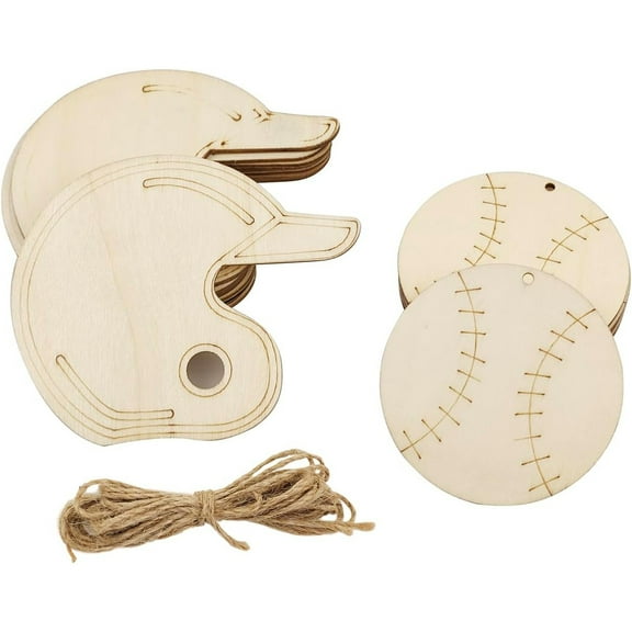 30 Pack Wood Baseball & Hat Cutouts Baseball Wood DIY Crafts Baseball Shaped Wood Slices Hanging Ornaments Sports Gift Tags for Home Party Decoration Craft Project