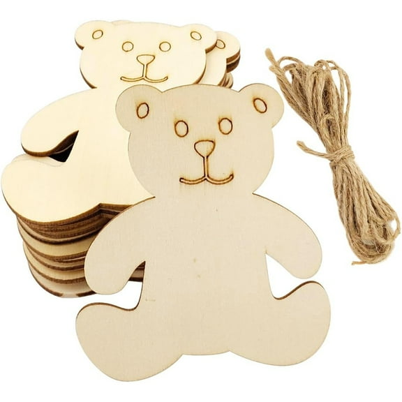 30 Pack Wood Bear Cutouts Unfinished Wooden Bear Hanging Ornaments DIY Bear Craft Gift Tags for Thanksgiving Christmas Home Party Decoration Craft Project