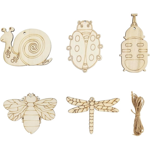 30 Pack Wood Insect Animal Cutouts Wooden Insect Animals Paint Crafts Wooden Insect Animal Hanging Ornaments DIY Insect Animal Craft Gift Tags for Home Party Decoration