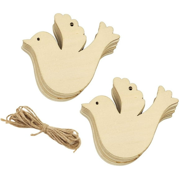 30 Pack Wood Peace Dove Bird Cutouts Unfinished Wooden Peace Dove Bird Hanging Ornaments DIY Peace Dove Bird Craft Gift Tags for Home Party Decoration Craft Project