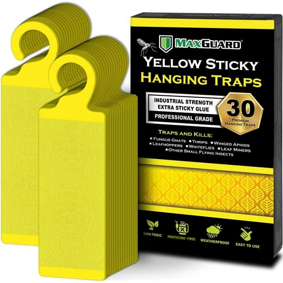 (30 Pack) Yellow Sticky Hanging Traps - Catch and Kill Fungus Gnats, Whiteflies, Mosquitos, Aphids, Leaf Miners, Flying Insect Catcher Glue Trappers for Indoor or Outdoor