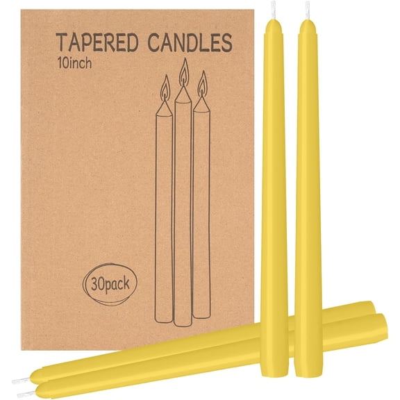 30 Pack Yellow Taper Candles - Taper Candles 10 Inch Dripless, Smokeless & Unscented - 8 Hours Long Burning - Ideal for Weddings, Dinner Parties, and Home Decor