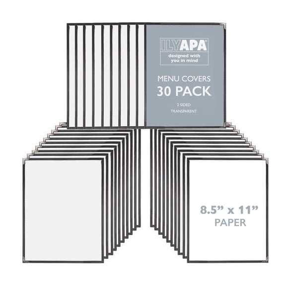 Ilyapa 30 Pack of Restaurant Menu Covers 8.5 x 11 - Single Page Cover, 2 View Sleeves - Restaurant Plastic Menu Holder - Fits 8.5 x 11 Inch Paper