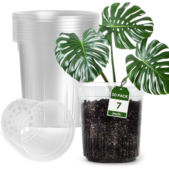 30 Packs 1 Gallon Reinforced Clear Nursery Pots with Drainage Holes, 7 Inch Transparent Plastic Plant Pot Seedling Planter for Vegetable Propagation, Root Cutting, Seed Starting