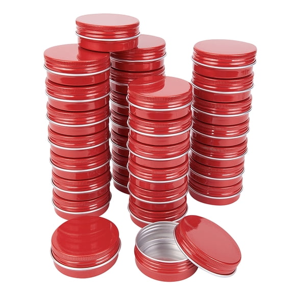 30 Packs 1oz Red Round Tin Cans Screw Top Aluminum Cans for Storing Spices Candies Lip Balm and Party Favor GiftsDIY