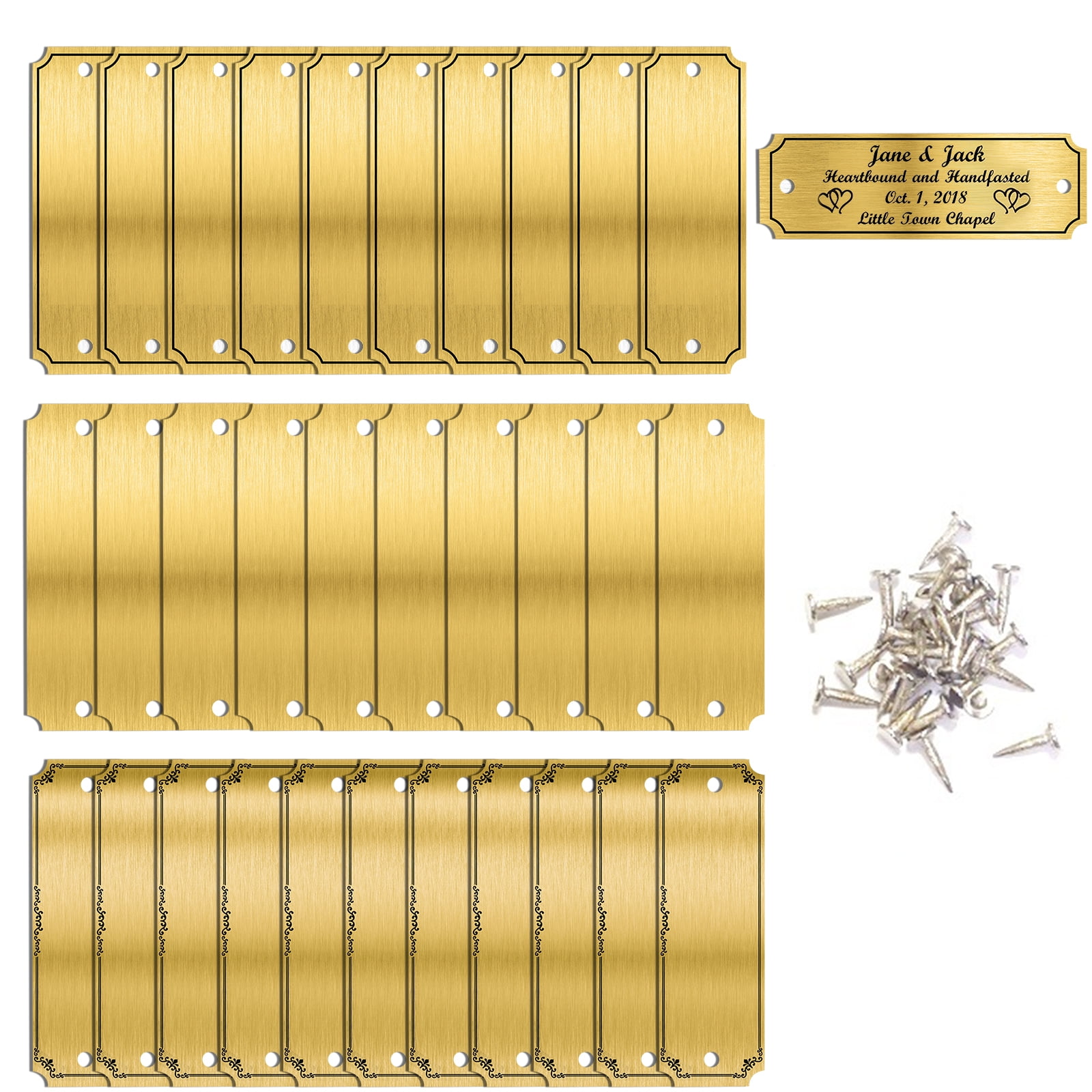 30 Packs 3"W x 1"H Brushed Brass Plate Personalized Blank Name Plates