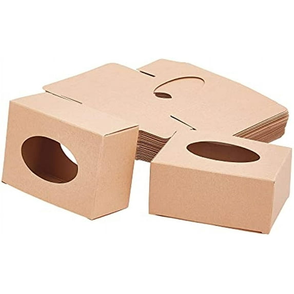 30 Packs 4x2.8x1.8 Inch Kraft Oval Window Soap Box Paper Kraft Box for Homemade Soap Party Favor