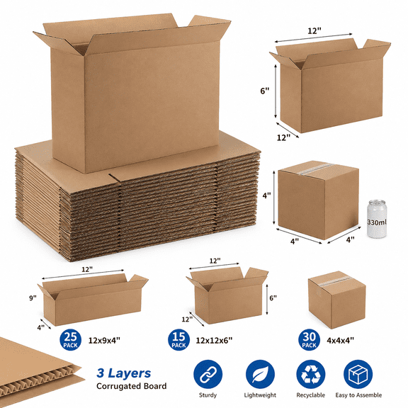 30 Packs 4x4x4 Shipping Boxes, Small Corrugated Cardboard Mailing Boxes for Small Business, Packing, Shipping, Mailing and Gift Packaging, Brown