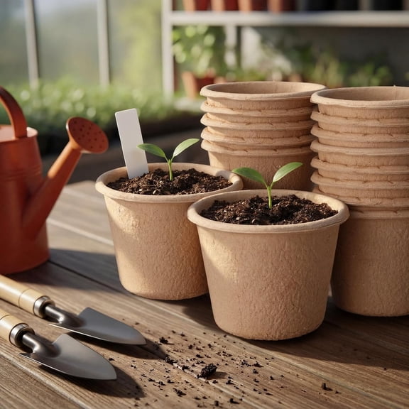 30 Packs 5" Large Biodegradable Seed Starter Pots Organic Planting Peat Nursery Pots with Drainage and Tags Garden Plant Nursery Seed Starting Trays for Seeding Germination$$Garden & Patio