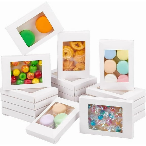 30 Packs 5x3x0.6 Inches White Kraft Paper Bakery Box with Clear PVC Window Pastry Gift Box for Candy Cookies and Other Handicrafts White