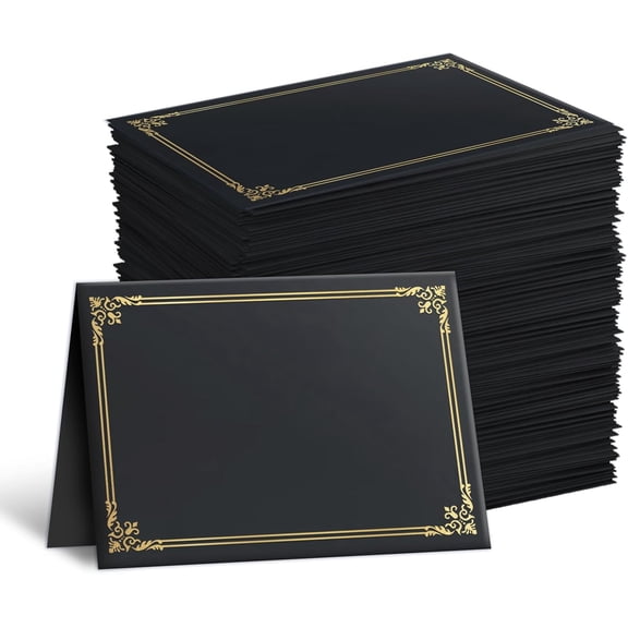 30 Packs Certificate Covers,Black Cardboard Diploma Cover,Certificate Holders Gold Foil Border,for Letter Size 8.5 x 11 Inch Awards and Certificates