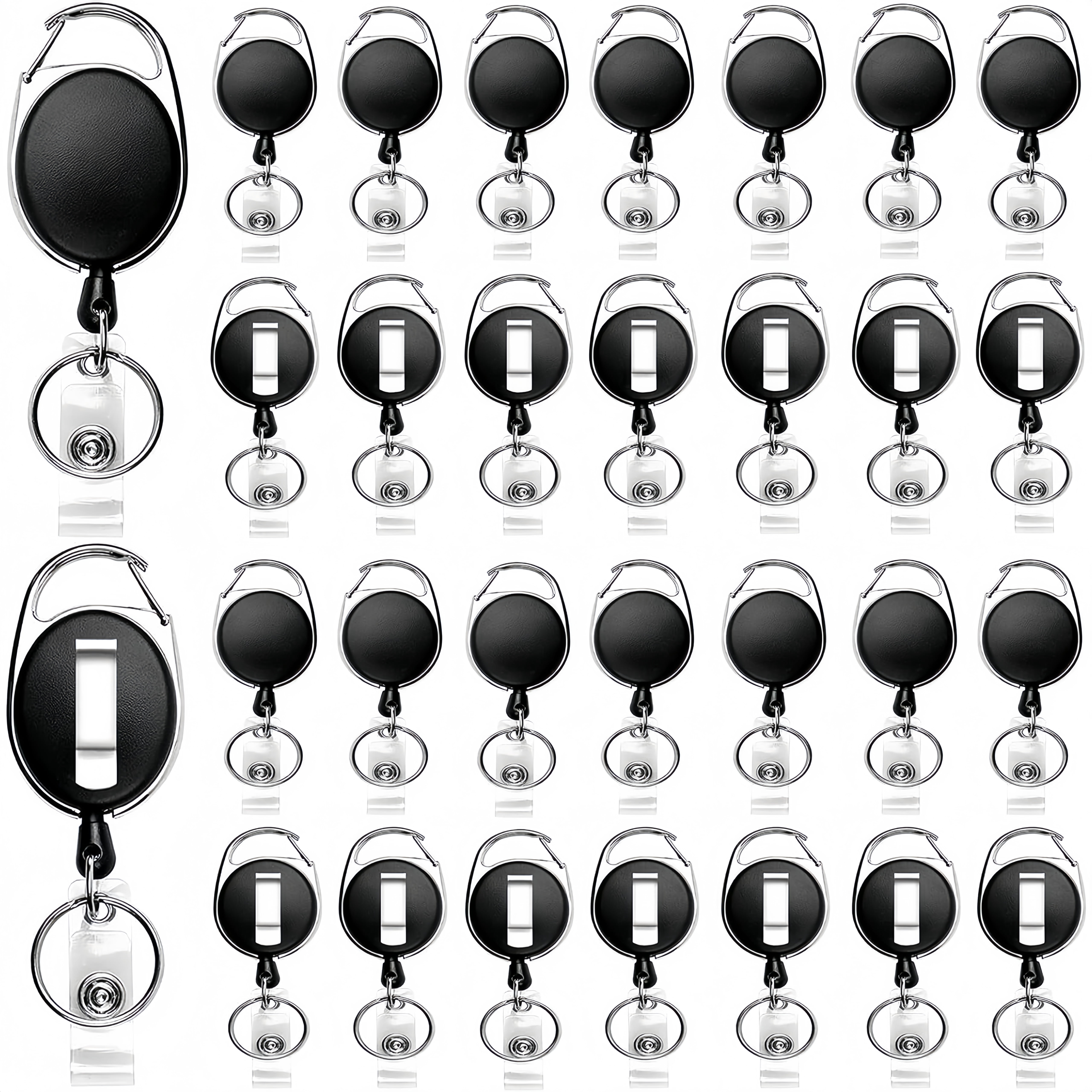 30 Packs Heave Duty Badge Reels Retractable with Carabiner Belt Clip and Key Ring,(Black, 26.5 Inch Pull Cord)